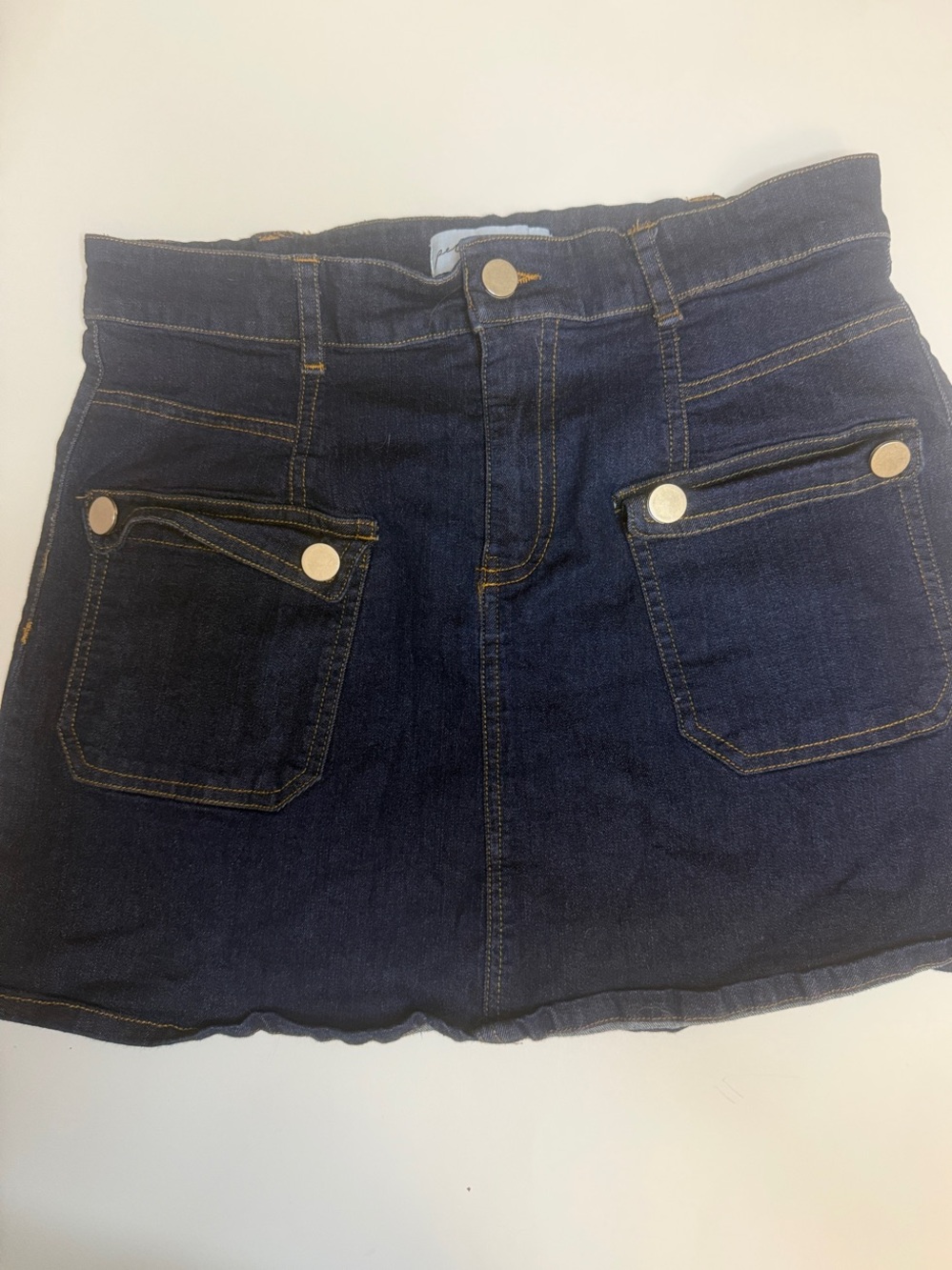 Dark Wash Denim Mini Skirt with Front Pocket Details